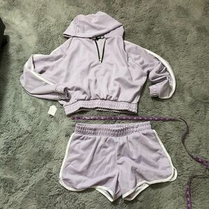 Fashion Nova Lavender Elastic Waist Shorts and Crop Hoodie